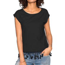 t-shirts women tassel fringed short sleeve casual tee shirt pullover women tops white black purple J4U66