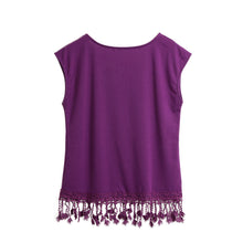 t-shirts women tassel fringed short sleeve casual tee shirt pullover women tops white black purple J4U66