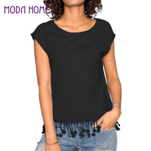 t-shirts women tassel fringed short sleeve casual tee shirt pullover women tops white black purple J4U66