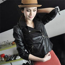 Turn Down Collar Women Leather Jackets Slim PU Leather Motor Jacket for Women Plus Size 2XL J4U66
