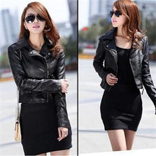 Turn Down Collar Women Leather Jackets Slim PU Leather Motor Jacket for Women Plus Size 2XL J4U66