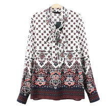 vintage women shirts retro print bow v neck long sleeve blouses women tops casual blusas femininas J4U66