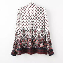 vintage women shirts retro print bow v neck long sleeve blouses women tops casual blusas femininas J4U66