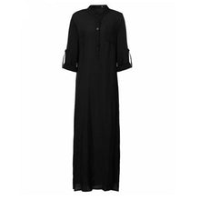 VestidosWomen Sexy Casual Dress Long Sleeve Deep V Neck Linen Split Solid Long Maxi Dress Plus Size J4U66