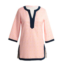 women blouses geometric print split v neck tee shirt three quarter sleeve casual tops long shirt pink red blue J4U66