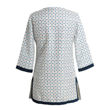 women blouses geometric print split v neck tee shirt three quarter sleeve casual tops long shirt pink red blue J4U66