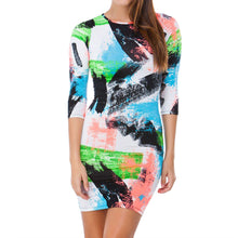 women bodycon dress print round neck three quarter sleeve bodycon bandage elegant dress vestidos green J4U66