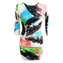 women bodycon dress print round neck three quarter sleeve bodycon bandage elegant dress vestidos green J4U66