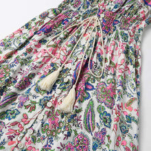 women boho dress side slit front button closure casual dress tassel elastic waist vintage maxi dress pink J4U66