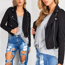 New Fashion Women Faux Soft Leather Motorcycle Jackets Pu Black Zippers Casual Coat Slim Outwear J4U66