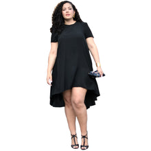 women mini dress o neck solid short sleeve asymmetric hem a line casual loose dress plus size vestidos J4U66