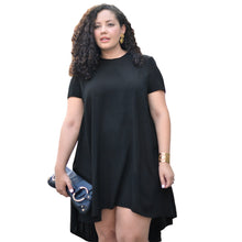 women mini dress o neck solid short sleeve asymmetric hem a line casual loose dress plus size vestidos J4U66