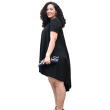 women mini dress o neck solid short sleeve asymmetric hem a line casual loose dress plus size vestidos J4U66