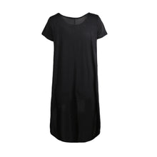 women mini dress o neck solid short sleeve asymmetric hem a line casual loose dress plus size vestidos J4U66
