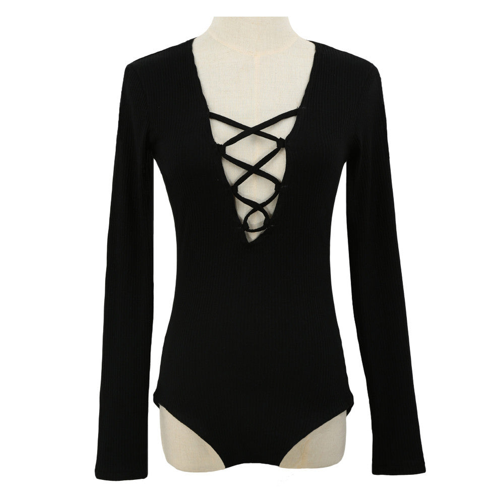women sexy bodysuit cross deep v neck jumpsuit tights bodycon rompers short jumpsuit black grey J4U66