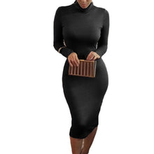 Women Sexy Club Dress Turtle Neck Long Sleeve Dress Pencil Dress Slim Hip Bandage Bodycon Dress J4U66