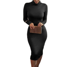 Women Sexy Club Dress Turtle Neck Long Sleeve Dress Pencil Dress Slim Hip Bandage Bodycon Dress J4U66