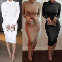 Women Sexy Club Dress Turtle Neck Long Sleeve Dress Pencil Dress Slim Hip Bandage Bodycon Dress J4U66