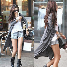 Women Thin Kimono Cardigan Long Sleeve Loose Asymmetric Hem Long Cardigan Women Outerwear Plus Size Black/Gray J4U66