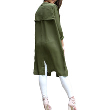 women trench coat front pocket long sleeve thin coat chiffon cardigan green J4U66