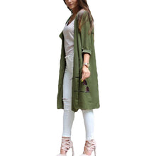women trench coat front pocket long sleeve thin coat chiffon cardigan green J4U66
