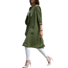 women trench coat front pocket long sleeve thin coat chiffon cardigan green J4U66