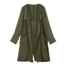 women trench coat front pocket long sleeve thin coat chiffon cardigan green J4U66