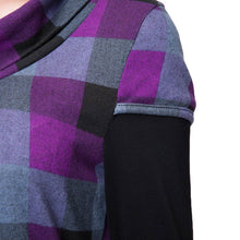 women dress round neckline long sleeve plaid dress contrastcolor mini dress blue purple J4U66