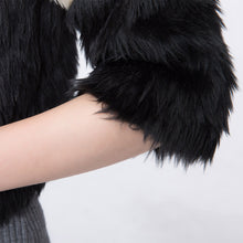 women jacket contrast faux furcoat three quarter sleeve patchwork short coat outerwear J4U66