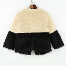 women jacket contrast faux furcoat three quarter sleeve patchwork short coat outerwear J4U66