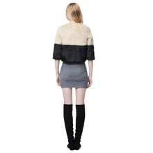 women jacket contrast faux furcoat three quarter sleeve patchwork short coat outerwear J4U66