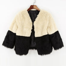 women jacket contrast faux furcoat three quarter sleeve patchwork short coat outerwear J4U66