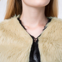 women jacket contrast faux furcoat three quarter sleeve patchwork short coat outerwear J4U66
