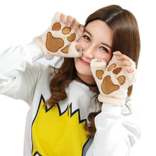 Girl Women Plush Plus Velvet Thickening Half-finger Flip Keep Warm Cute kitty Mittens Fingerless Glove For Women J4U66