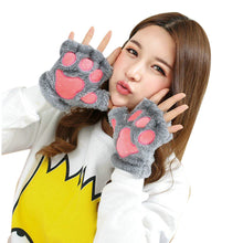 Girl Women Plush Plus Velvet Thickening Half-finger Flip Keep Warm Cute kitty Mittens Fingerless Glove For Women J4U66