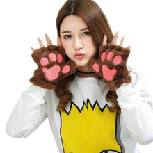 Girl Women Plush Plus Velvet Thickening Half-finger Flip Keep Warm Cute kitty Mittens Fingerless Glove For Women J4U66
