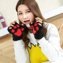 Girl Women Plush Plus Velvet Thickening Half-finger Flip Keep Warm Cute kitty Mittens Fingerless Glove For Women J4U66