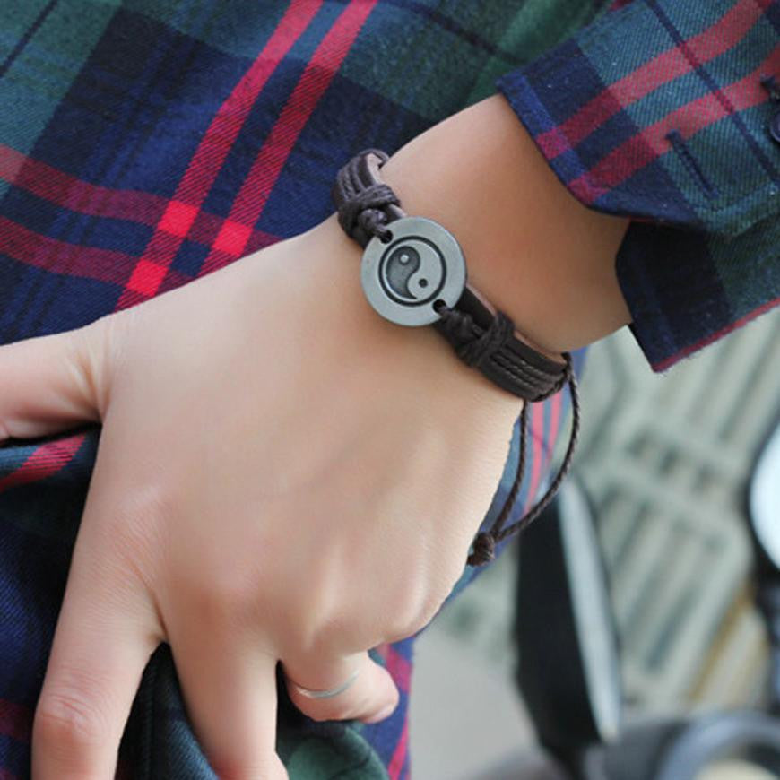 Men Women Unisex Vintage Bracelet Tai Chi Ying Yang Men Women Wristband J4U66