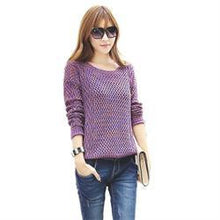 Lovely Sweet Sweaters Tops Women Long Sleeve O-Neck Thin Knitted Pullovers Sweaters Women Purple Green Free Size J4U66