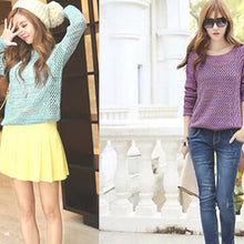 Lovely Sweet Sweaters Tops Women Long Sleeve O-Neck Thin Knitted Pullovers Sweaters Women Purple Green Free Size J4U66