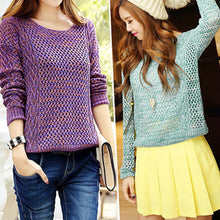 Lovely Sweet Sweaters Tops Women Long Sleeve O-Neck Thin Knitted Pullovers Sweaters Women Purple Green Free Size J4U66