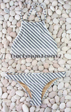 printed swimwear sports swimsuit women bikini sexy stripe high neck bikinis set crop bikini top bottom n122 J4U66