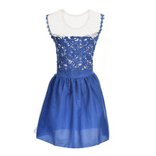 Sexy Women O-Neck Sleeveless Lace Crochet Hook Flower Hollow Out Chiffon Draped Mini Dress J4U66