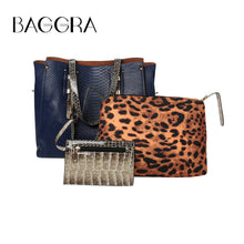 snake print leopard pu leather tote women 3pcs bag sets  snakeskin handbags vintage crossbody bags J4U66