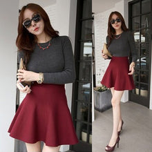 sexy casual women mini skirt high waisted flared pleated jersey plain skater knitted elastic skirts J4U66