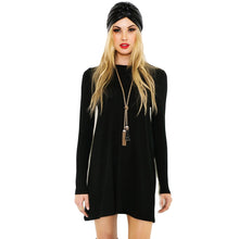women long sleeve t-shirts dress o neck elegant ladies casual party dresses plus size vestidos black J4U66