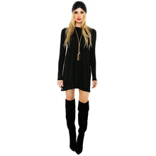 women long sleeve t-shirts dress o neck elegant ladies casual party dresses plus size vestidos black J4U66