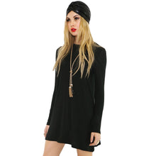 women long sleeve t-shirts dress o neck elegant ladies casual party dresses plus size vestidos black J4U66
