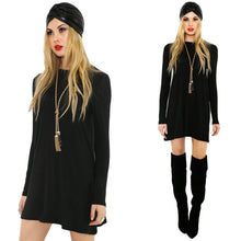 women long sleeve t-shirts dress o neck elegant ladies casual party dresses plus size vestidos black J4U66