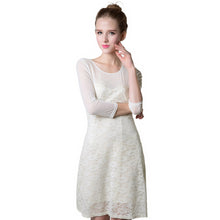 style women floral lace dress o neck three quarter sleeve slim party mesh mini dresses plus size dress vestidos J4U66